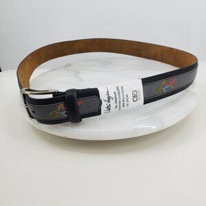 NWT Walter Hagen Leather Overlay Black and Grey Men's‎ Embroidered Belt 34 / 44